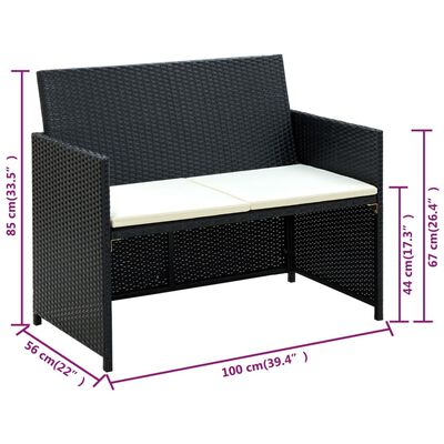 vidaXL 4-delige Loungeset met kussens poly rattan zwart