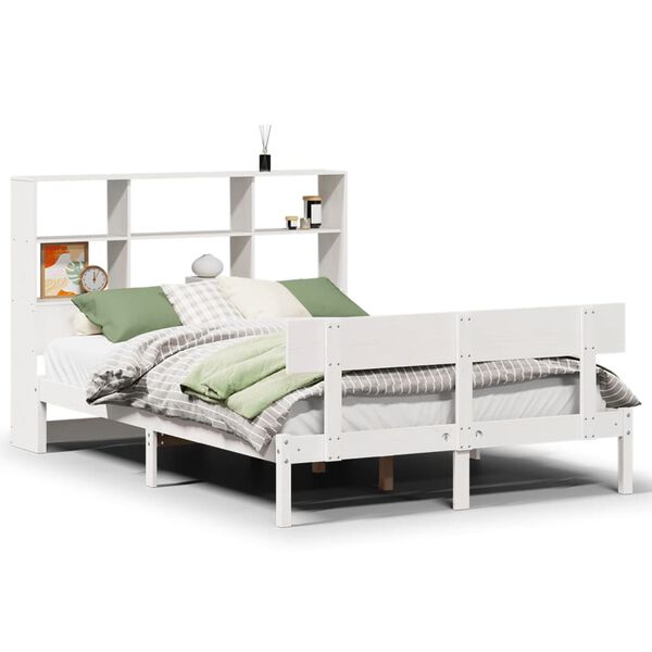 vidaXL Bed met boekenkast zonder matras grenenhout wit 160x200 cm
