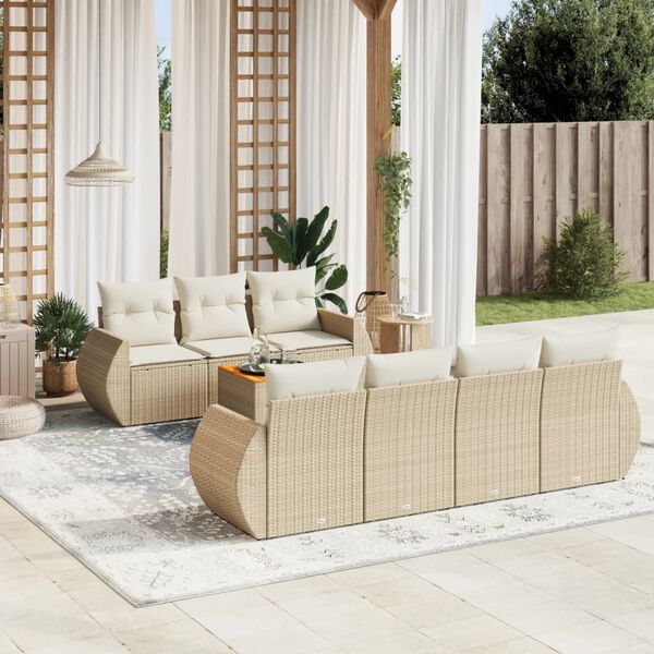 vidaXL 8-delige Loungeset met kussens poly rattan beige