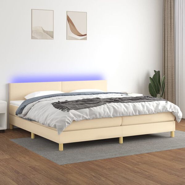 vidaXL Boxspring met matras en LED stof cr&egrave;mekleurig 200x200 cm