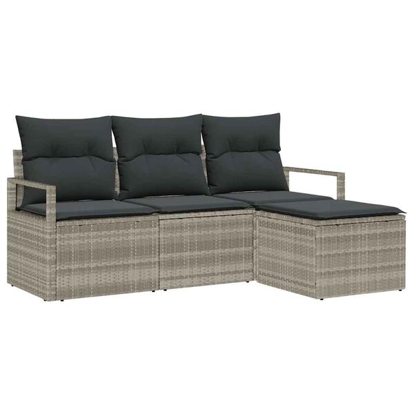 vidaXL Tuin Sofa Set met kussen met opslag 4 pcs Lichtgrijs