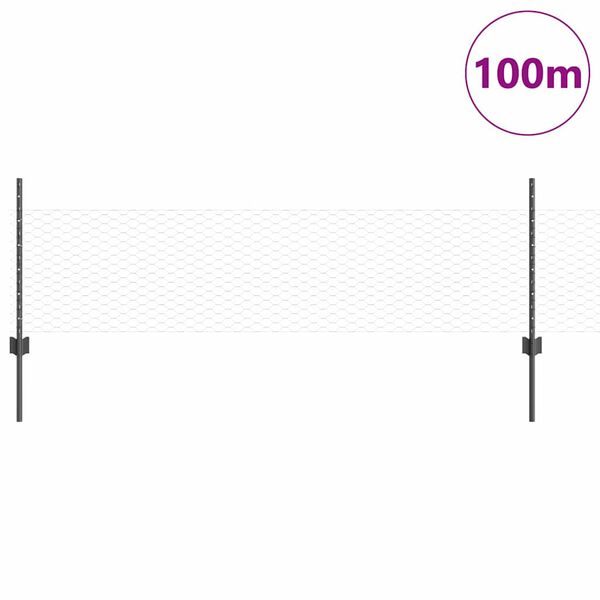 vidaXL Hek met Paal Grijs 0,5 x 100 m Staal en PVC