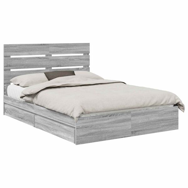 vidaXL Opslag bed met lade Grijs Sonoma 150 x 200 cm Bewerkt hout