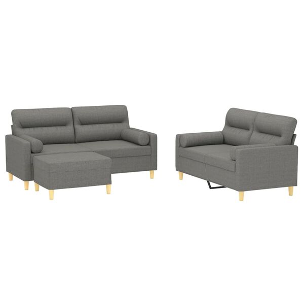 vidaXL 3-delige Loungeset met sierkussens en kussens stof donkergrijs