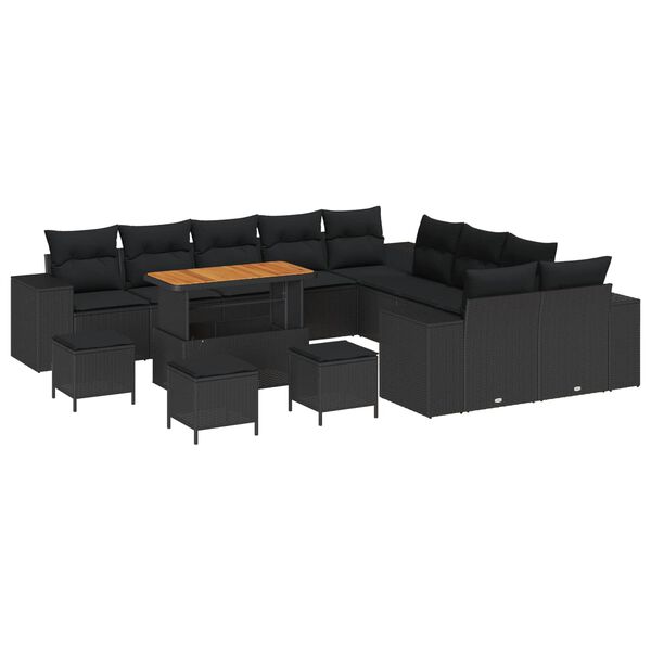 vidaXL Tuin Sofa Set met kussen 14 pcs Zwart poly rattan