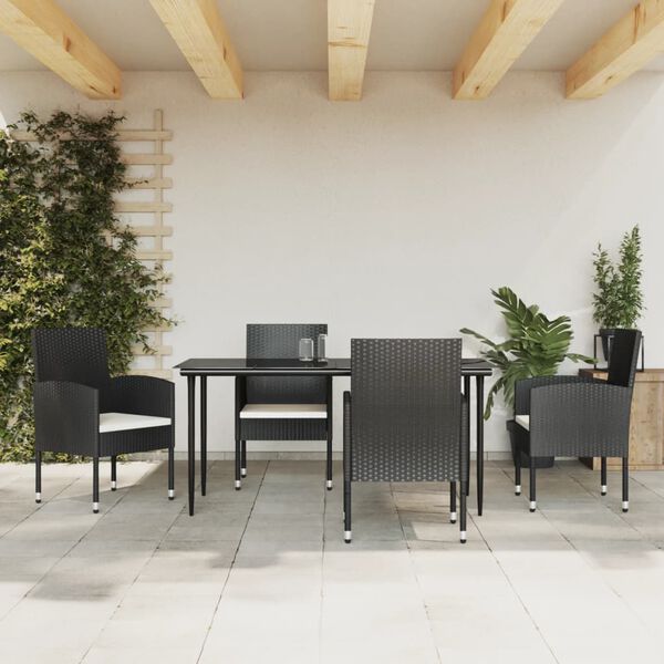 vidaXL 5-delige Tuinset poly rattan en staal zwart