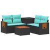 vidaXL Bankstel 6 st Zwart en Blauw Poly Rattan en Staal