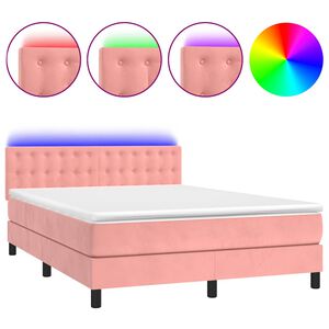 vidaXL Boxspring met matras en LED fluweel roze 140x190 cm