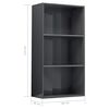 vidaXL Boekenkast 3 schappen 60x30x114 cm bewerkt hout hoogglans grijs