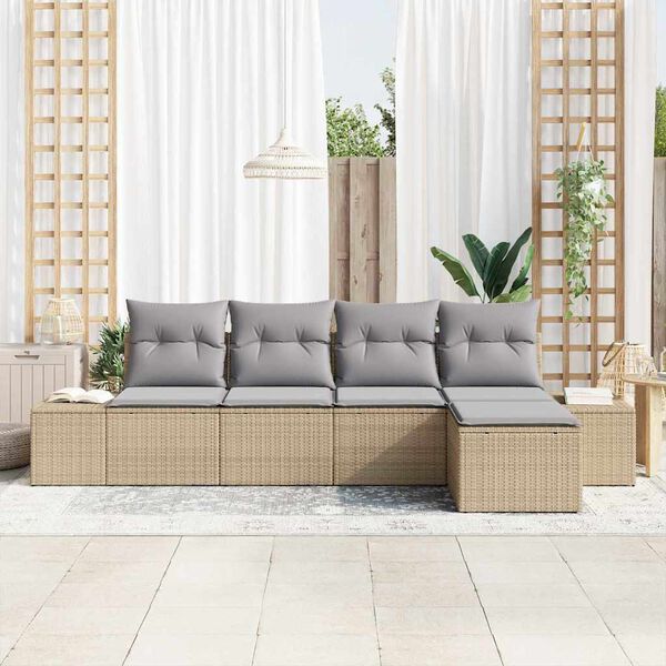 vidaXL Tuin Sofa Set met kussen 5 pcs Beige en Licht Grijs poly rattan