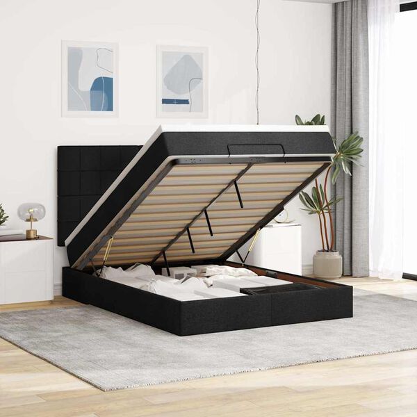 vidaXL Ottoman bed met matras 140x190cm stof zwart