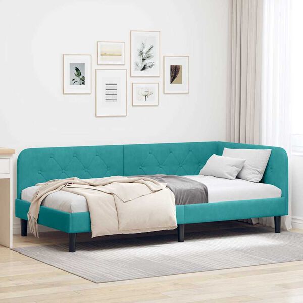vidaXL Hoekbedframe met hoofdeinde Turquoise 90 x 200 cm Fluweel