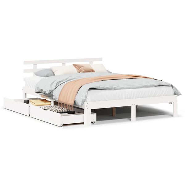 vidaXL Bedframe met lades massief grenenhout wit 120x190 cm