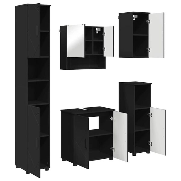 vidaXL Badkamermeubelset met opslag 5 pcs Zwart Bewerkt hout & Metaal