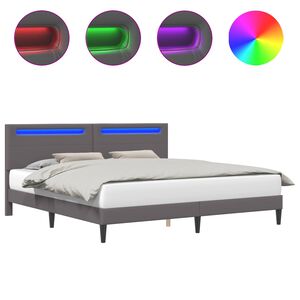 vidaXL Bedframe met LED-stripverlichting Grijs 180 x 200 cm Kunstleer