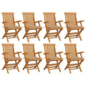 vidaXL Opklapbare stoelen met beige kussens, 8 stuks, massief teakhout
