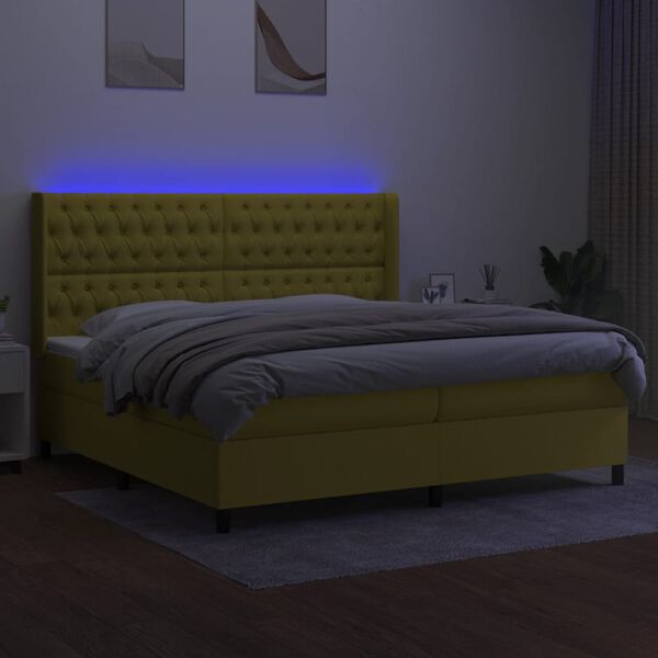 vidaXL Boxspring met matras en LED stof groen 200x200 cm
