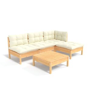 vidaXL 5-delige Loungeset met cr&egrave;mekleurige kussens grenenhout