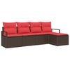vidaXL Bankstel 5 st Bruin en Rood poly rattan