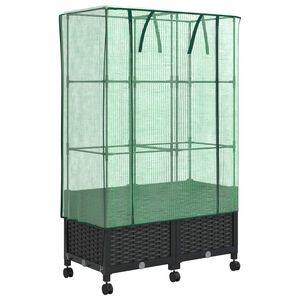 vidaXL Tuinplantenbak met Kasbedekking en Wielen 2 st Zwart PP