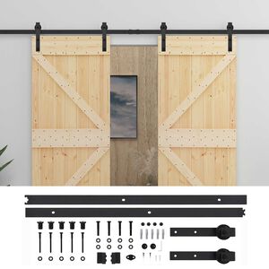 vidaXL Schuifdeur 2 st 80 x 210 cm Massief grenenhout Naturel en Zwart