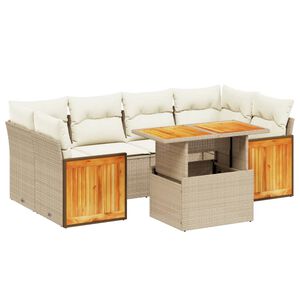 vidaXL 7-delige Loungeset met kussens poly rattan beige