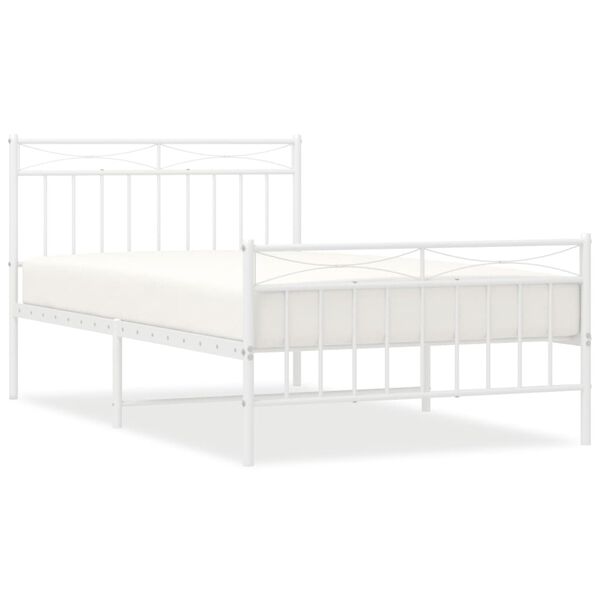 vidaXL Bedframe met hoofd- en voeteneinde metaal wit 107x203 cm