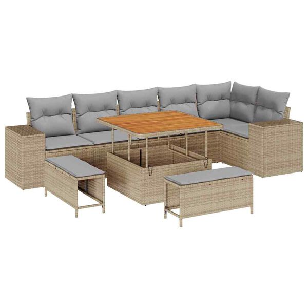 vidaXL Tuin Sofa Set met kussen 9 pcs Beige en Licht Grijs poly rattan