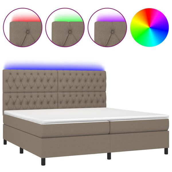 vidaXL Boxspring met matras en LED stof taupe 200x200 cm
