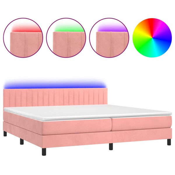 vidaXL Boxspring met matras en LED fluweel roze 200x200 cm