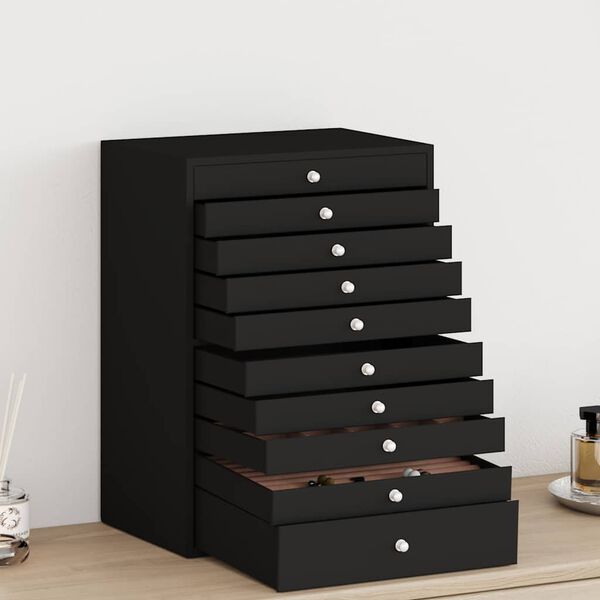 vidaXL Sieradendoos 10-laags met horlogehouders zwart 29x20,5x40,5 cm