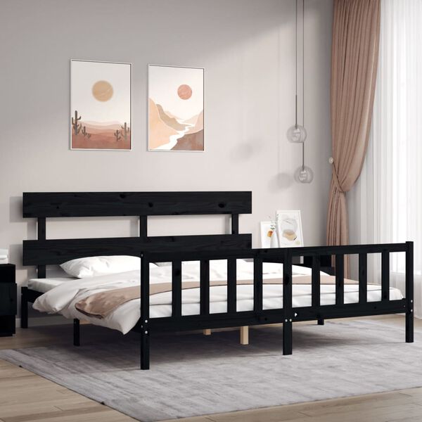 vidaXL Bedframe met hoofdbord massief hout zwart 200x200 cm