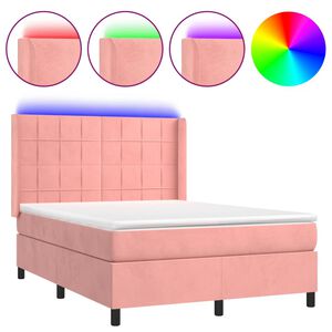 vidaXL Boxspring met matras en LED fluweel roze 140x200 cm