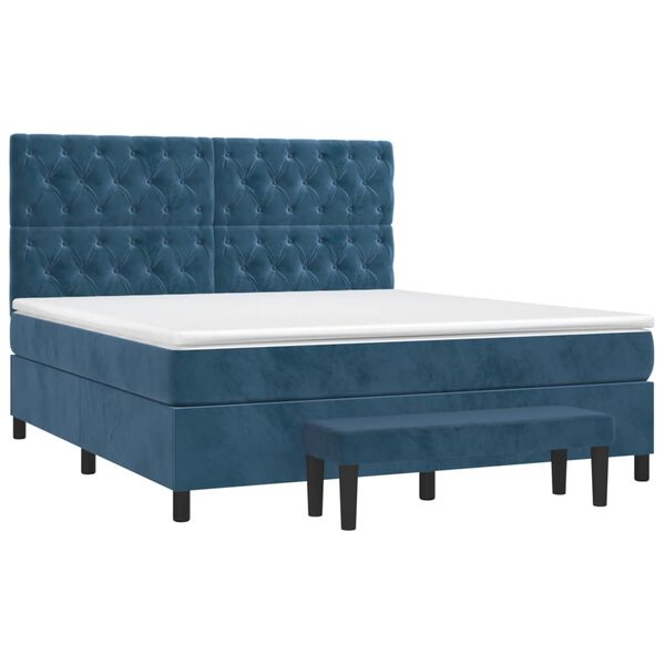 vidaXL Boxspring met matras fluweel donkerblauw 160x200 cm