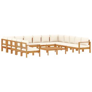 vidaXL 10-delige Loungeset met kussens massief acaciahout