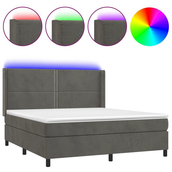 vidaXL Boxspring met matras en LED fluweel donkergrijs 160x200 cm