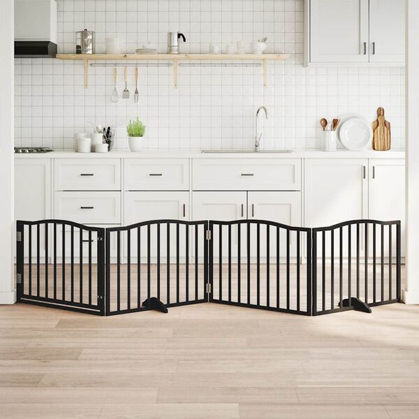 vidaXL Hondenhek met deur opvouwbaar 4 panelen zwart 320 cm populierenhout