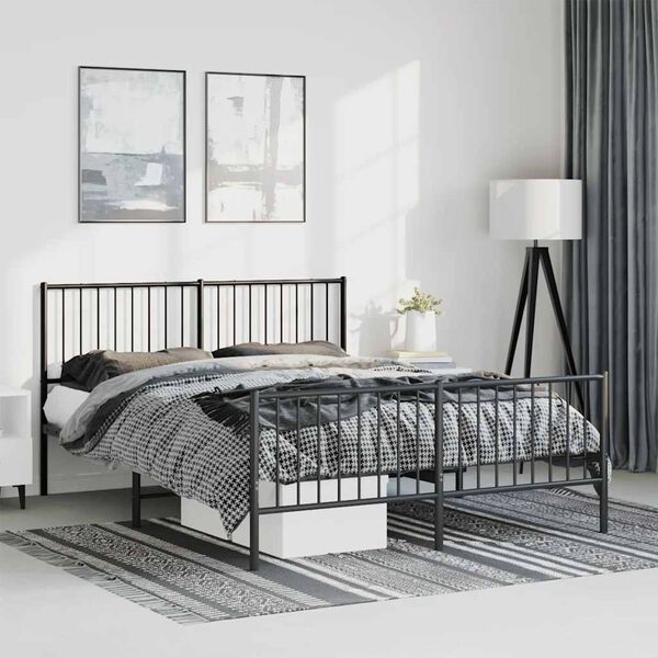 vidaXL Bedframe met hoofd- en voeteneinde metaal zwart 135x190 cm