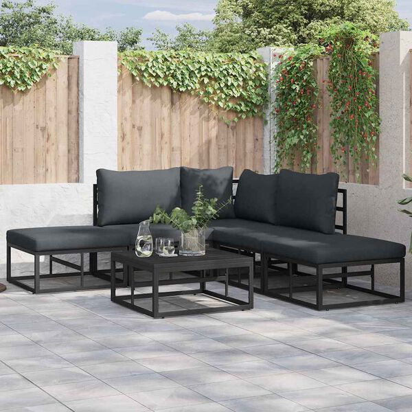 vidaXL Tuin Sofa Set met kussen 5 pcs Zwart Aluminium