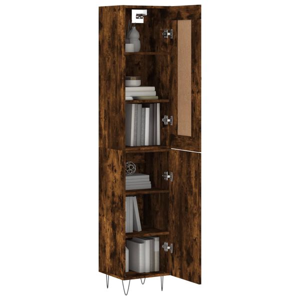vidaXL Hoge kast 34,5x34x180 cm bewerkt hout gerookt eikenkleurig