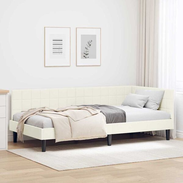vidaXL Hoekbedframe met hoofdeinde Cr&egrave;me 100 cm x 200 cm Fluweel