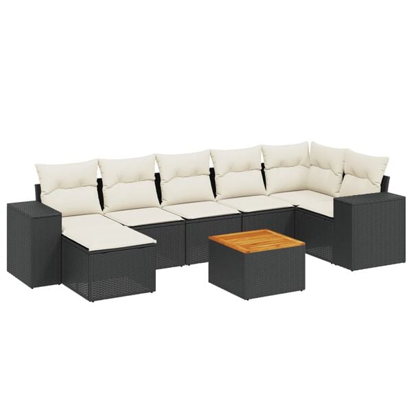 vidaXL 8-delige Loungeset met kussens poly rattan zwart