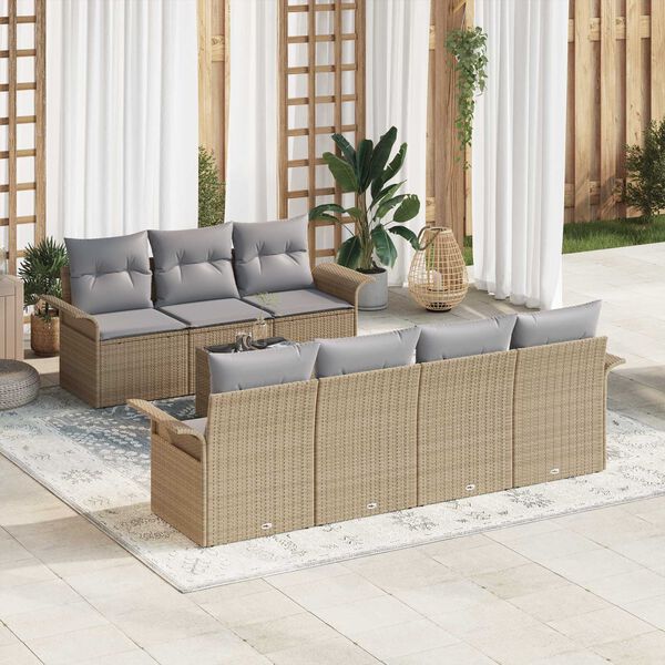 vidaXL Tuinbankenset met kussen 8 pcs Beige en Grijs poly rattan