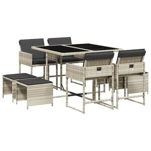 vidaXL 9-delige Tuinset met kussens poly rattan lichtgrijs