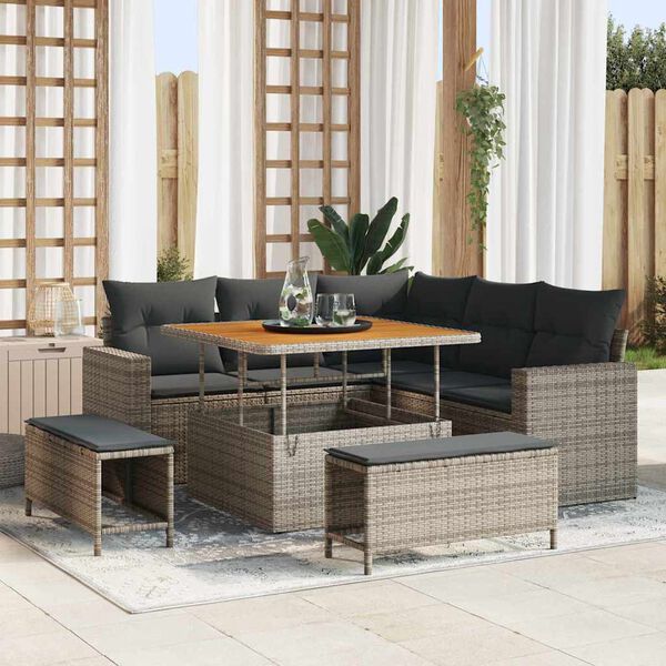vidaXL Tuinbankenset 8 pcs Grijs poly rattan