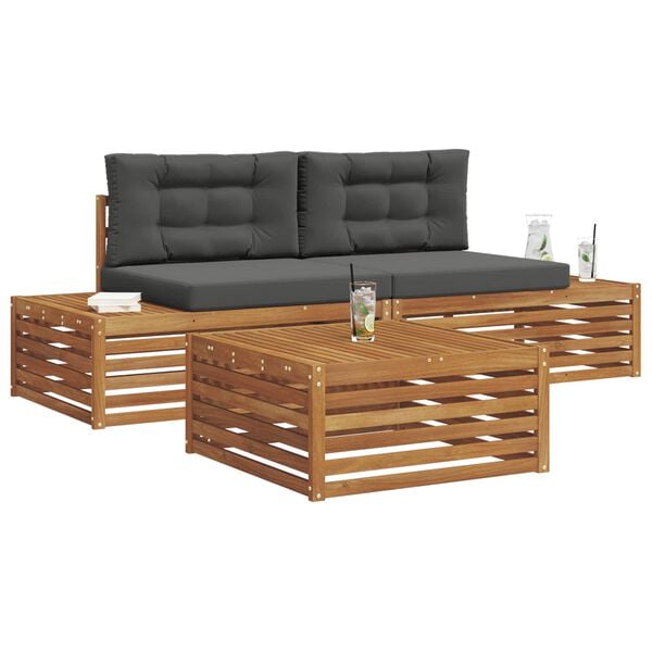 vidaXL Buiten bankenset met kussen 3 Stuk Natuurlijk en Antraciet