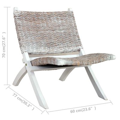 vidaXL Relaxstoel natuurlijk kubu rattan en massief mahoniehout wit