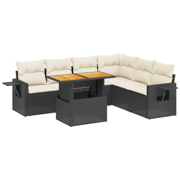 vidaXL 7-delige Loungeset met kussens poly rattan zwart