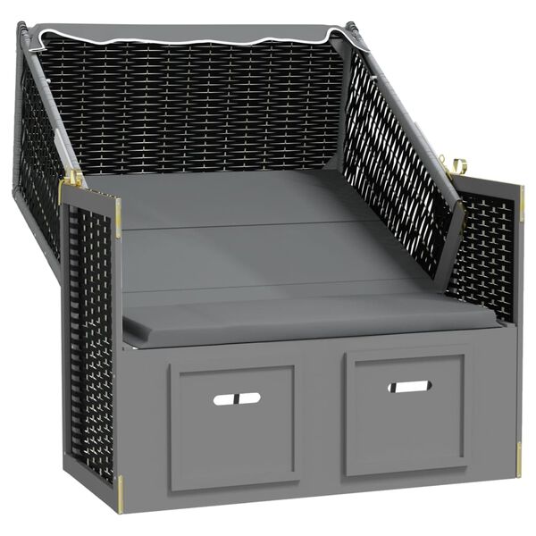 vidaXL Strandstoel met luifel poly rattan en hout antraciet en zwart