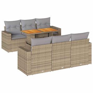 vidaXL 7-delige Loungeset met kussens poly rattan beige